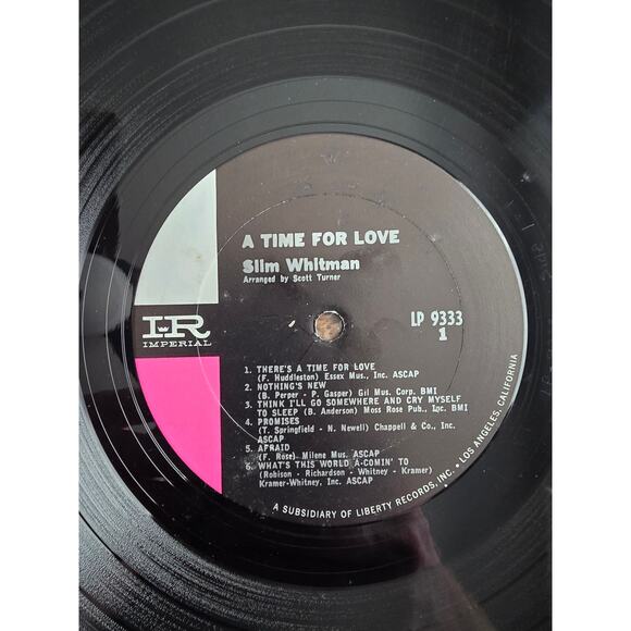 Vintage Slim Whitman arranged by Scott Turner  A Time For Love Imperial LP 9333 - Picture 5 of 7